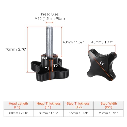 HARFINGTON 2pcs Star Knobs M10 x 40mm Male Thread Plastic 4-Star Stud Knob Hand Tightening Clamping Screw Replacement Threaded Handle, Black - size: M10 x 40mm