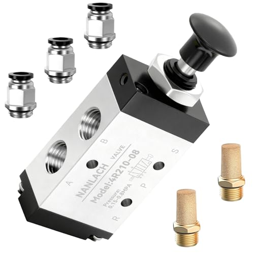 PNEUMATIC 1/4"NPT 5 Way 2 Position Air Hand Lever Operated Valve Pneumatic Solenoid Valve Manual Control Push-Pull 4R210-08 - size: 1/4"NPT