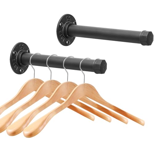 Cast Iron Wall Mounted Clothes Rack, Heavy Duty Industrial Pipe Clothing Rack for Hanging Clothes, Garment Racks for Wardrobe Organizers and Storage, DIY Closet Rods Closet Bar (Black 2 Pack, 8 in) - color: Black 2 Pack, size: 8 in