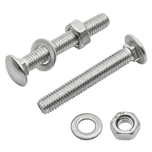 M6 x 40mm Carriage Bolts Kit,304 Stainless Steel Round Head Square Neck Carriage Bolts with Hex Nuts and Flat Washers,Full Thread,Silver(10Sets) - size: M6 x 40mm