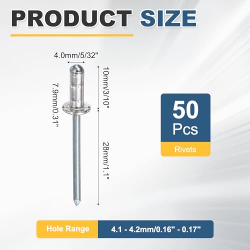HARFINGTON 50pcs Aluminum Large Head Grip Rivets 5/32" x 3/10" - size: 5/32" x 3/10"