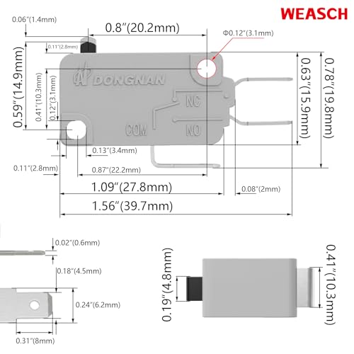 6 Pack Micro Switch, 16A 125/250V SPDT Snap Action Limit Switch - size: V-15-1C25