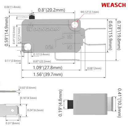 6 Pack Micro Switch, 16A 125/250V SPDT Snap Action Limit Switch - size: V-15-1C25