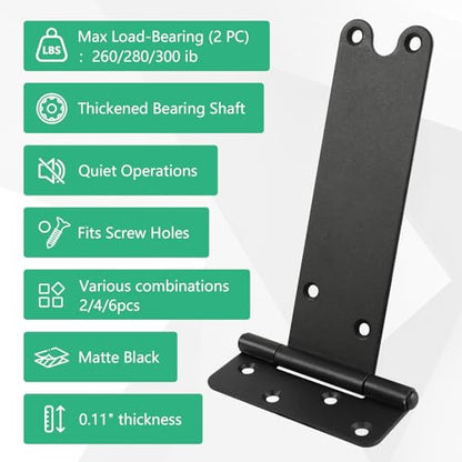 6“ Gate Hinges,280 Lbs Capacity, Matte Black,4 Pack Heavy Duty Hinge - size: 6“-4 pcs-U-Matte Black
