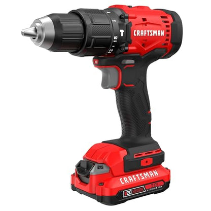 CRAFTSMAN 20V MAX 1/2 Cordless Hammer Drill, Includes Battery (2 Ah), Charger and Double Ended Bit, Variable Speed Power Hammer Drill with LED Light (CMCD712D1)