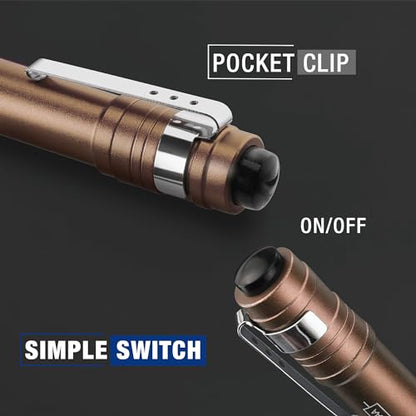 WORKPRO LED Pen Light, Aluminum Pen Flashlight, Pocket Flashlight with Clip - color: Brown