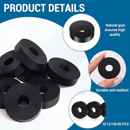 8PCS Rubber Isolation Pads, 1.5 Inch OD 0.5 Inch ID 0.4'' Thick Rubber Washers Thick Mechanical Vibration Damping Pads Anti Vibration Isolation Isolator Washer