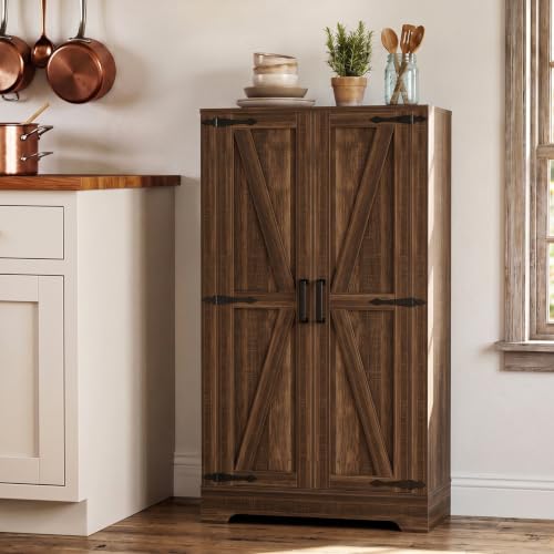 Unikito Kitchen Pantry Cabinet with Adjustable Shelves, Weathered Brown - color: Weathered Brown, size: 43.3"H - 2 Pack