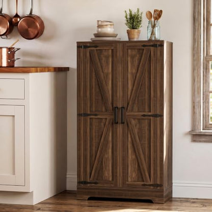 Unikito Kitchen Pantry Cabinet with Adjustable Shelves, Weathered Brown - color: Weathered Brown, size: 43.3"H - 2 Pack