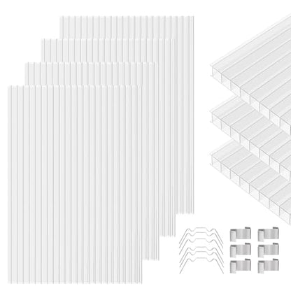 Polycarbonate Greenhouse Panels 5 Pack 4' x 2' x 0.16" Twin-Wall UV-Protected All Weather Plastic Roof Panel Clear Replacement Sheets for Garden Fences, Furniture DIY,Outdoor Roofing - style: 5 Pack 4' x 2' x 0.16"