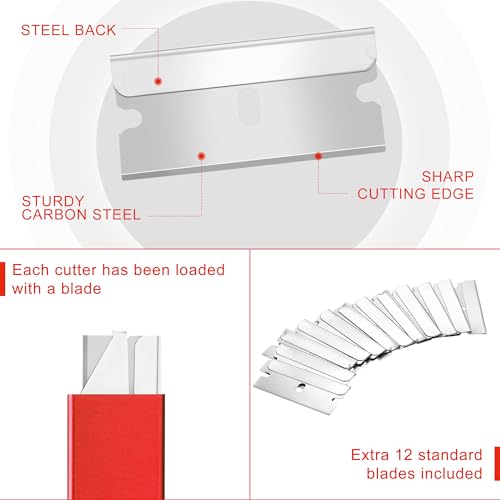 WORKPRO 12-Pack Box Cutter Retractable, Red - color: Red - 12-pack Extra Blades Included