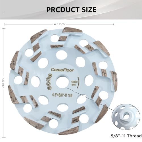 4.5 Inch Diamond Grinding Cup Wheel for Concrete & Masonry, 5/8"-11 Threaded, ComeFloor High Performance Heavy Duty Grinder Wheel for Thinset Removing
