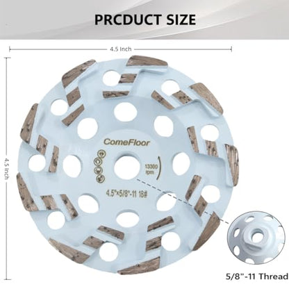 4.5 Inch Diamond Grinding Cup Wheel for Concrete & Masonry, 5/8"-11 Threaded, ComeFloor High Performance Heavy Duty Grinder Wheel for Thinset Removing