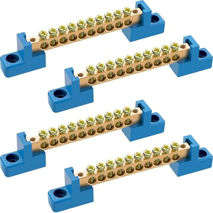 Neutral Bar, 4 Pack 10-Position Brass Bus Bar Terminal Block - size: 10 Position, style: Neutral Bus Bar