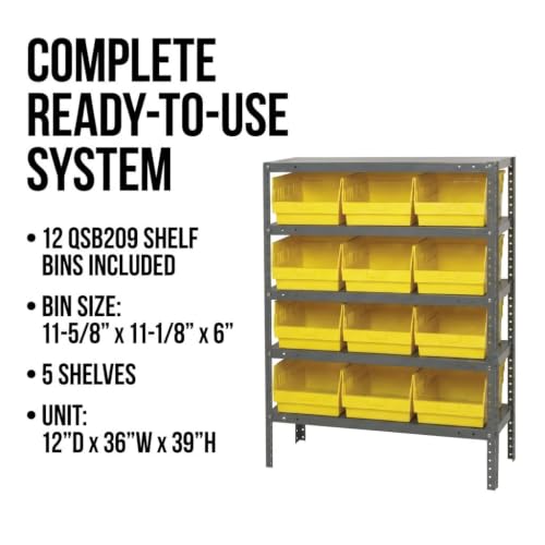Quantum Storage Systems 1239-209YL Store More Steel Shelving Unit with 6' Shelf Bins, 12' D x 36' W x 39' H, Yellow - size: 39" H x 36" W x 12" D, style: 12" L x 12" W x 6" H 12 STORE-MORE Yellow Bins