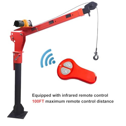 Pismire 1100lb Folding Truck-Mounted Jib Crane - 3500lb 12V Electric Winch Combo, 360° Swivel, Dual Remotes (Infrared/Wired), Painted Steel，Orange - size: 1100 with 3500 winch RC