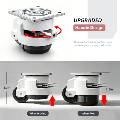 Leveling Casters, Workbench Heavy Duty Casters Set of 4, Upgraded Handle Design Retractable, 360 Degree Swivel Industrial Adjustable Retractable Castor Wheels (60F, 2200 Lbs Capacity, White) - style: 60F-2200LBS-White