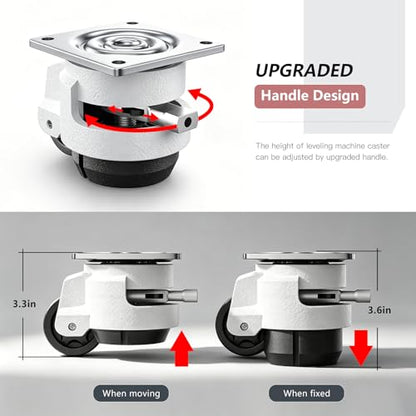 Leveling Casters, Workbench Heavy Duty Casters Set of 4, Upgraded Handle Design Retractable, 360 Degree Swivel Industrial Adjustable Retractable Castor Wheels (60F, 2200 Lbs Capacity, White) - style: 60F-2200LBS-White