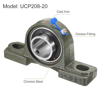 uxcell 2 Pcs UCP206-20 Pillow Block Bearings 1-1/4 inch Bore Self Alignment, Solid Cast Iron Base Mounted Chrome Steel Bearings - size: UCP206-20