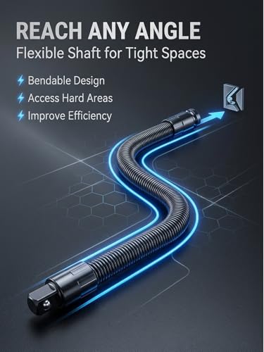 1/2 flexible shaft extension extender torque socket wrench ratchet drive bar bendable spring steel flex reach tool long connecting rod electric impact drill adapter set for Hard to Reach(10in) - color: 10in