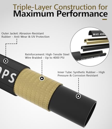 Pressure Washer Hose 50FT with 3/8'' Quick Connect, 4200 PSI - color: Black, size: 50FT