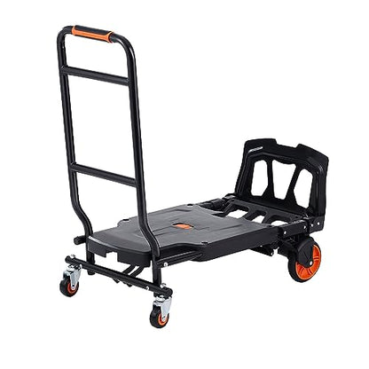 VEVOR Aluminum Folding Hand Truck, 2 in 1 Design 300 Lbs Capacity, Heavy Duty Industrial Collapsible cart, Dolly Cart with Rubber Wheels for Transport and Moving in Warehouse, Supermarket, Garden - size: 300 lbs