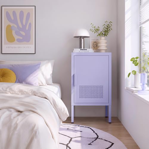 Single Door Metal Coffee Table Adjustable Easy to Assemble Living Room 2-Tier Side Table for Storing Mobile Phones and Books Children's Bedside Table Purple 24" H X 13.8" W X 15" D - color: Lilac, style: End Table-24"H-BG