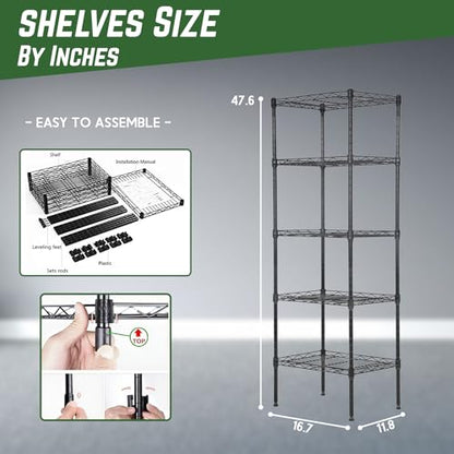 PayLessHere | 5-Tier Wire Shelf | 17"x12"x48" | Black - color: Black, size: 17"D x 12"W x 48"H