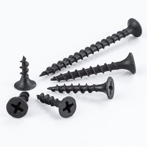 Wensilon (251 pcs)#8X1 Black Fastener Drywall Screws-Phillips with coarse Threaded tip, Black, Suitable for Drywall Slate, Wood, etc.(1 pounds) - color: Black, size: #8*1"