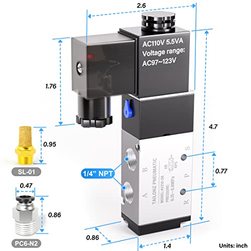 TAILONZ 1/4"NPT AC110V Solenoid Valve 2Position 5Way Junction Box 4V210-08 - color: AC110V, size: 2 Position 5 Way-1/4"NPT