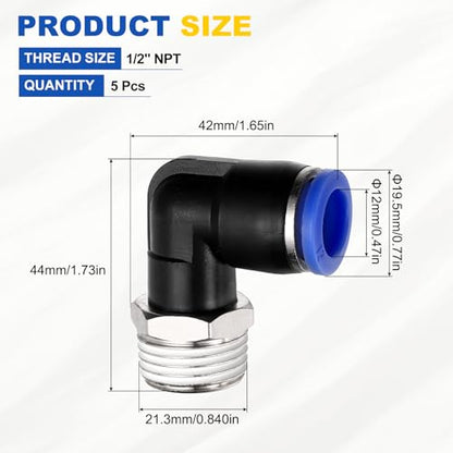 5Pcs Male Elbow Push to Connect Fitting Fit 12mm OD Tube 1/2" NPT - color: Blue, size: 12mm OD x 1/2" NPT