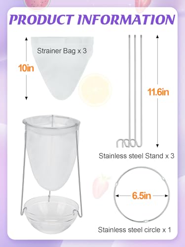 Stable Jelly Strainer Stand with 3 Strainer Bags, 1 Set