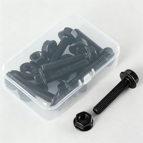 M8-1.25x50mm Flange Bolt and Nut Kit 8set- Grade 10.9 Alloy Steel, Black Zinc,Full Thread, Serrated Self-Locking, Vibration Resistant for Automotive, Machinery & Heavy Duty - size: M8x50mm(8 Sets）
