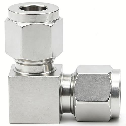 Stainless Steel 304 Compression 90 Degree Elbow 3/8" OD x 3/8" OD Tube Fitting with Double Ferrule, Pack of 2 - size: 3/8" OD