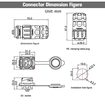 2 PCS 3 Pin IP67 Waterproof Connector, Aviation Cable Connector for Outdoor/Indoor Electrical Wire Connections - style: 3PIN, 2PCS