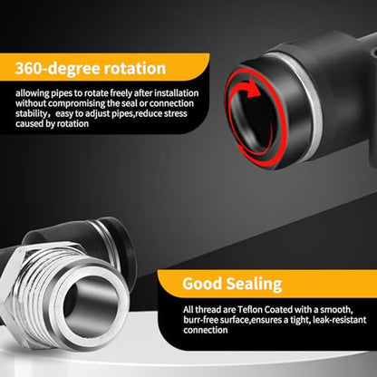Push to Connect Fittings kits,4mm Tube OD x 1/8 Inch NPT Thread Male Elbow and Straight Pneumatic Quick Connect Air Hose Fitting kits Tube Fittings Air Fittings 24Pcs - size: 4MM OD x 1/8" NPT