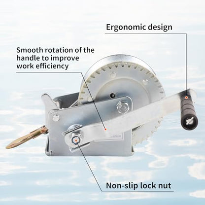 Boat Trailer Winch 1200lbs Hand Winch Heavy Duty Hook with 10m/33ft Steel Cable Hand Crank Ratchet Winch and Ratio 4.1:1 Gear 1 Speed Switchable 2 Way for Boat Trailer Marine Truck ATV - style: 1200LBS