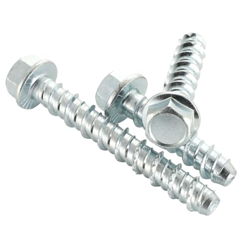 3/8" x 4" Concrete Screws, Zinc Plated Large Diameter Concrete Screw for Anchoring to Masonry, Concrete, Brick or Block, 25 PCS (Including One Socket Wrench) - size: 3/8" x 4"