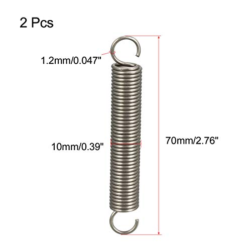 uxcell Tension Spring Wire Diameter 0.047", OD 0.39", Free Length 2.76" Stainless Steel Small Dual Hook Tension Spring for Machinery Construction Industrial 2pcs - size: 0.047"x0.39"x2.76"