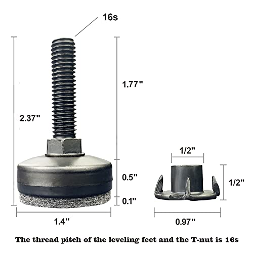 3/8" Threaded Leveling Feet Adjustable Table/Furniture Feet Levelers Screw on Heavy Duty Desk/Chair/Cabinet/Dresser/Bench Leg Leveler Screw in with Threaded Inserts(3/8-16,Large Base,Black,4 Pack) - color: 4 Sets