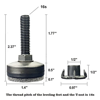 3/8" Threaded Leveling Feet Adjustable Table/Furniture Feet Levelers Screw on Heavy Duty Desk/Chair/Cabinet/Dresser/Bench Leg Leveler Screw in with Threaded Inserts(3/8-16,Large Base,Black,4 Pack) - color: 4 Sets