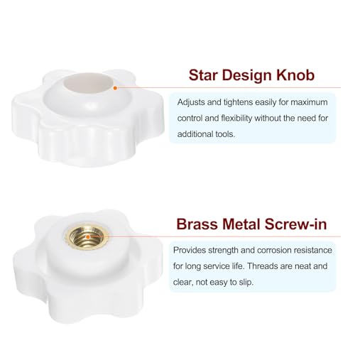 HARFINGTON 10pcs Star Knobs M5 Female Thread 25mm Head Plastic Through Hole Brass Screw-in Clamping Handles Threaded Hand Knobs, White - color: White, size: M5 x 25mm