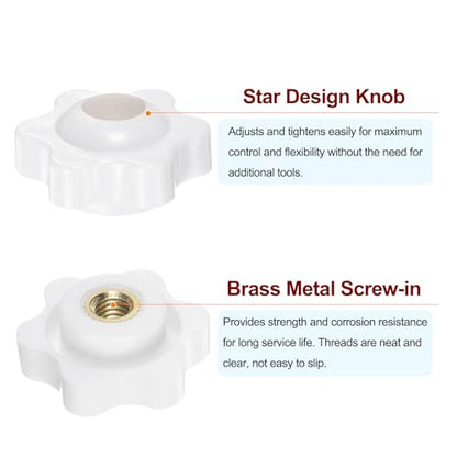 HARFINGTON 10pcs Star Knobs M5 Female Thread 25mm Head Plastic Through Hole Brass Screw-in Clamping Handles Threaded Hand Knobs, White - color: White, size: M5 x 25mm