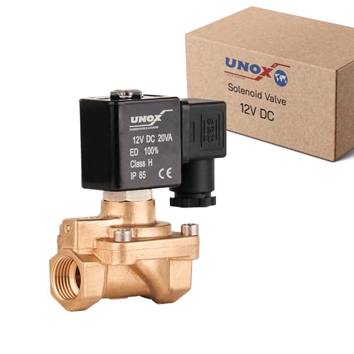 UNOX 1/2" NPT Solenoid Valve 12V DC, Brass Control Valve Normally Closed - 7-232 PSI Multi-Purpose Reliable Control Valve for Water, Air, and Gas - Solenoid Valves - size: 0.5 Inch, style: 12V DC
