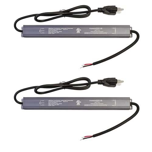 60W Triac Dimmable Driver, 2 Pack 110v AC to 24v DC Transformer Linear Style UL Listed for LED Strip Light Compatible with Lutron Leviton Constant Voltage