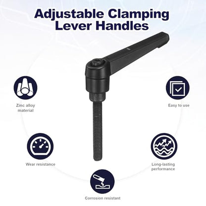 uxcell 4Pcs Adjustable Clamping Lever Handles, M6x40mm Zinc Alloy Male Thread Stud Knobs with Nuts Quick Release Bolt Rotating Screw Handles for Lathes Woodworking, Black - size: M6x40mm