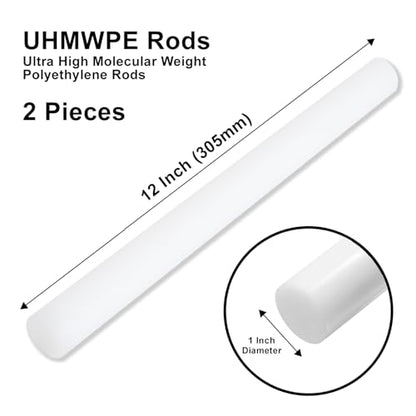White Plastic Round Rod 1 inch Diameter UHMW Ultra-High Molecular Weight Polyethylene, 13 inch Long, Pack of 2 by Mujoiny