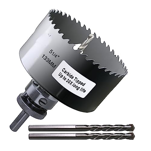 5-1/4 inch Carbide Hole Saw Bit Deep Cutting 2.36” for Multiple Material Hardy Plank Nail Embedded Wood Air Brick Up to 30X Longer Life - color: 5-1/4"(133mm)