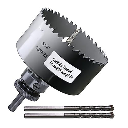 5-1/4 inch Carbide Hole Saw Bit Deep Cutting 2.36” for Multiple Material Hardy Plank Nail Embedded Wood Air Brick Up to 30X Longer Life - color: 5-1/4"(133mm)