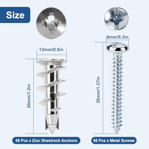 116 Pcs Metal Drywall Anchors Zinc Self-Drilling Screws Kit